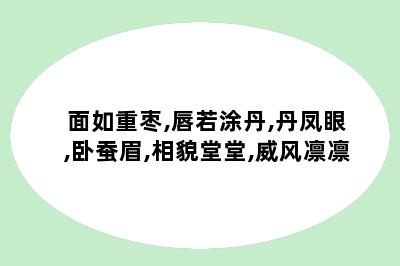 面如重枣,唇若涂丹,丹凤眼,卧蚕眉,相貌堂堂,威风凛凛