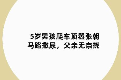 5岁男孩爬车顶嚣张朝马路撒尿，父亲无奈挠