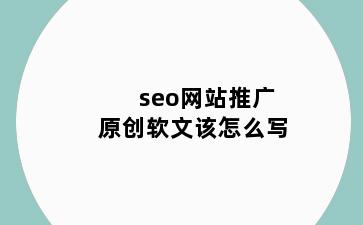 seo网站推广原创软文该怎么写