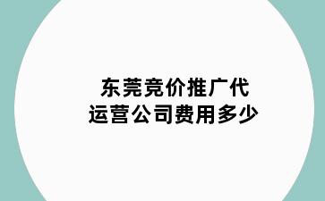 东莞竞价推广代运营公司费用多少