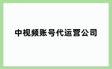 中视频账号代运营公司