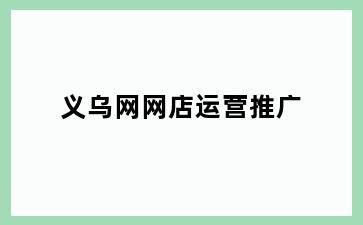 义乌网网店运营推广