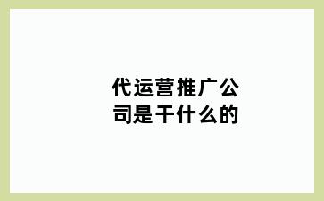 代运营推广公司是干什么的