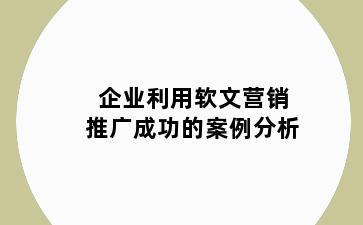 企业利用软文营销推广成功的案例分析