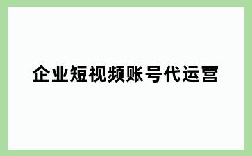 企业短视频账号代运营