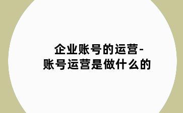 企业账号的运营-账号运营是做什么的