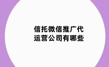 信托微信推广代运营公司有哪些