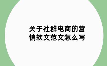 关于社群电商的营销软文范文怎么写