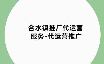 合水镇推广代运营服务-代运营推广