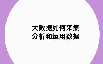 大数据如何采集分析和运用数据
