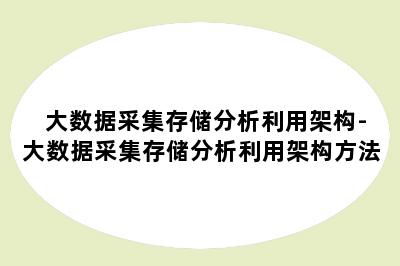 大数据采集存储分析利用架构-大数据采集存储分析利用架构方法