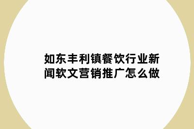 如东丰利镇餐饮行业新闻软文营销推广怎么做