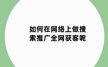 如何在网络上做搜索推广全网获客呢