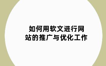 如何用软文进行网站的推广与优化工作