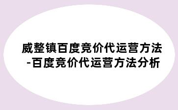威整镇百度竞价代运营方法-百度竞价代运营方法分析