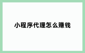 小程序代理怎么赚钱