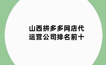 山西拼多多网店代运营公司排名前十