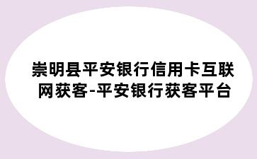 崇明县平安银行信用卡互联网获客-平安银行获客平台