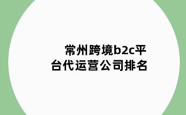 常州跨境b2c平台代运营公司排名