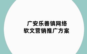 广安乐善镇网络软文营销推广方案