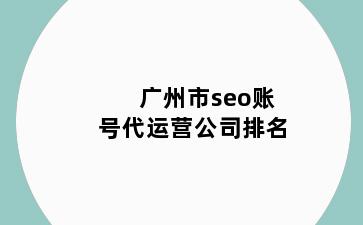 广州市seo账号代运营公司排名