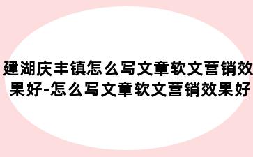 建湖庆丰镇怎么写文章软文营销效果好-怎么写文章软文营销效果好呢