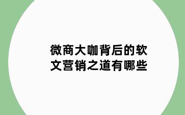 微商大咖背后的软文营销之道有哪些