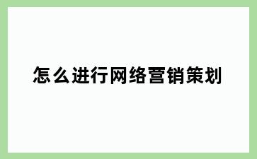 怎么进行网络营销策划