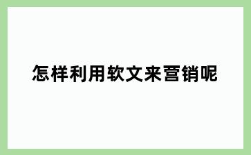 怎样利用软文来营销呢
