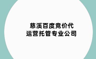 慈溪百度竞价代运营托管专业公司