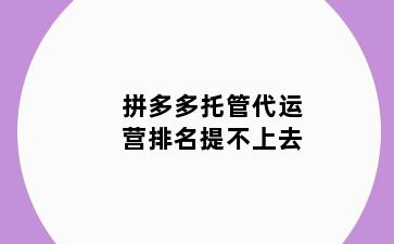 拼多多托管代运营排名提不上去