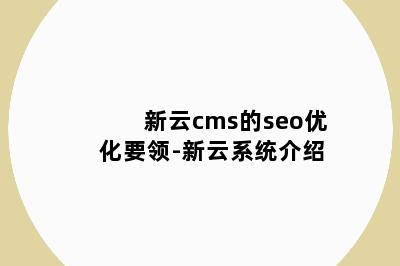 新云cms的seo优化要领-新云系统介绍