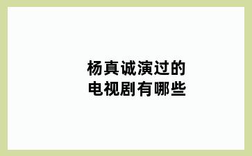 杨真诚演过的电视剧有哪些