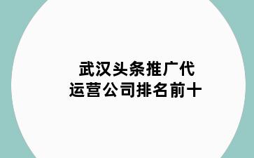武汉头条推广代运营公司排名前十