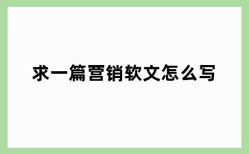 求一篇营销软文怎么写