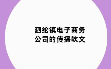 泗纶镇电子商务公司的传播软文