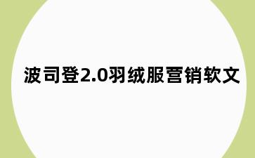 波司登2.0羽绒服营销软文