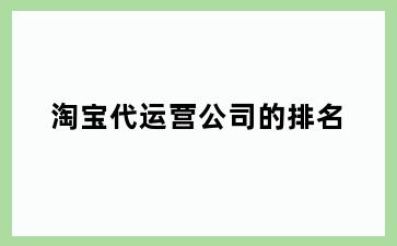 淘宝代运营公司的排名