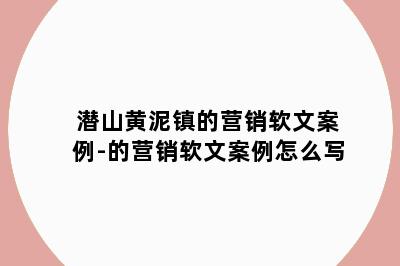 潜山黄泥镇的营销软文案例-的营销软文案例怎么写