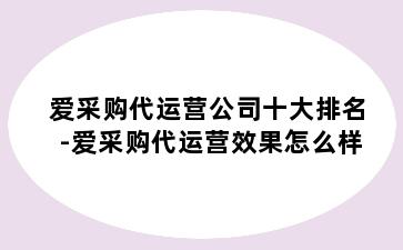 爱采购代运营公司十大排名-爱采购代运营效果怎么样