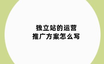 独立站的运营推广方案怎么写