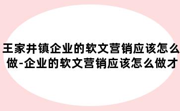 王家井镇企业的软文营销应该怎么做-企业的软文营销应该怎么做才好