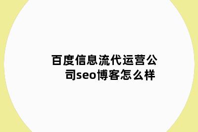 百度信息流代运营公司seo博客怎么样