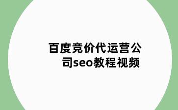 百度竞价代运营公司seo教程视频