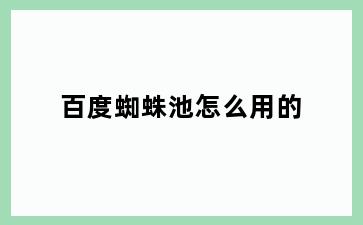 百度蜘蛛池怎么用的