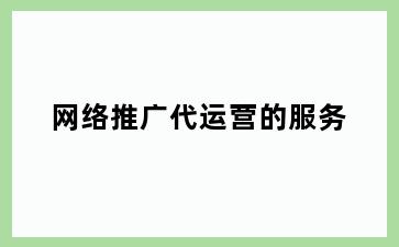 网络推广代运营的服务
