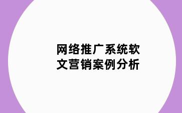 网络推广系统软文营销案例分析