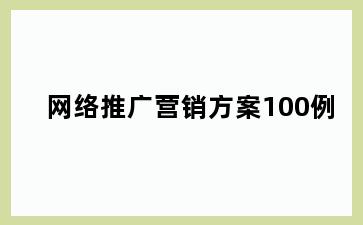 网络推广营销方案100例
