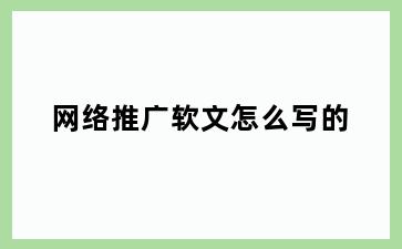 网络推广软文怎么写的