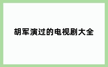 胡军演过的电视剧大全